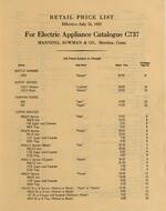 Retail price list effective July 15, 1937 for electric appliance catalogue C737, Page 1