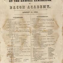 Order of exercises, at the annual exhibition of Bacon Academy. August 11, 1842